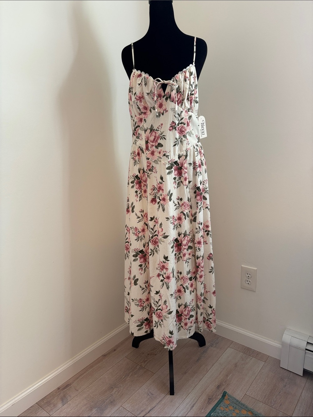 Trixxi Cream Maxi Dress with Pink Floral Print.  Large Juniors